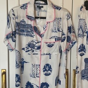 Katie Kime Dallas Toile Blue & Pink Pajama Set